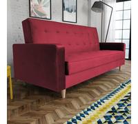 Canapé-lit de style scandinave Bamako Canapé rembourré avec pieds en bois Canapé avec fonction de couchage Canapé-lit en velours, couleur : rouge marron, Kronos 02