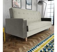 Canapé-lit de style scandinave Bamako Canapé rembourré avec pieds en bois Canapé avec fonction de couchage Canapé en velours, couleur : crème, Paros 01