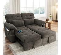 Canapé-lit double 3 en 1, canapé pliable,dossier réglable, 2 coussins, canapé-lit convertible, port de chargement USB, chenille,gris