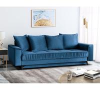 Canapé-lit élégant pour 3 personnes Monaco avec fonction de couchage canapé-lit 3 places en velours, couleur : bleu