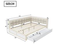 Canapé-lit en bois 140 x 200, lit multifonctionnel avec appui à dos doux, grande palette de rangement, lit simple, lit pour jeunes,