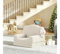 Canapé lit Enfant Convertible 1 Place,2 en 1 Fauteuil Enfant Convertible en Mousse,Teddy Peluche,Dossier Haut,Antidérapant,Chauffeuse lit Convertible pour Chambre,Salon(132x58x5cm,Beige)