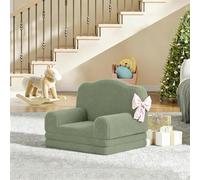 Canapé lit Enfant Convertible 1 Place,2 en 1 Fauteuil Enfant Convertible en Mousse,Teddy Peluche,Dossier Haut,Antidérapant,Chauffeuse lit Convertible pour Chambre,Salon(132x58x5cm,Vert)