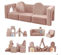 Canapé Lit Enfant Convertible 13 Modules, Futon Pliable pour Chambre et Salle de Jeux (Rose)