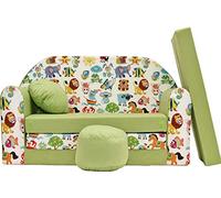Canapé Lit Enfant Convertible 98x168x59 cm Z5 Vert Animaux avec Pouf