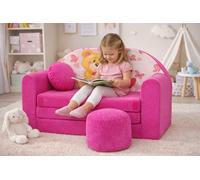 Canapé Lit Enfant Convertible Pliable H3 Rose avec Pouf et Coussin