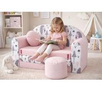 Canapé Lit Enfant Convertible Pliable HX1 - Rose Clair avec Pouf et Coussin