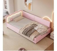 Canapé-lit enfant - Imitation polaire - 90x200cm - Velours rose - LED avec télécommande - 1 place