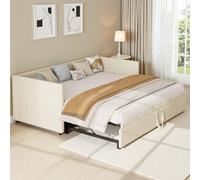 Canapé-lit escamotable 90/180 x 200 cm, lit rembourré 90x200 cm, canapé-lit multifonctionnel, lit de jour, canapé-lit 2 places pour salon, chambre à coucher, velours (Beige, 213x183x74 cm)