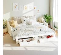 Canapé-lit extensible 90/180 x 200 cm, lit de jour avec 2 tiroirs, lit de jour extensible pour lit double, lit gigogne avec sommier à lattes, lit multifonction, lit d'appoint, blanc (blanc, 90/180 x