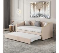 Canapé-lit extensible 90/180 x 200 cm, lit rembourré de 90 x 200 cm, lit de jour, lit d'appoint, lit d'invité, 2 places, pour salon, chambre à coucher, lin, beige