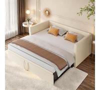 Canapé-lit extensible, 90/180 x 200 cm, lit rembourré de 90 x 200 cm, lit de jour, multifonction, lit d'invités, 2 places, pour salon, chambre à coucher, en velours, beige