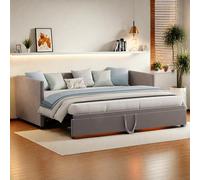 Canapé-lit extensible rembourré, 90/180 x 200 cm, pour adolescent, avec sommier à lattes, dossier et accoudoirs, multifonction, lit de jour, en velours, sans matelas, gris