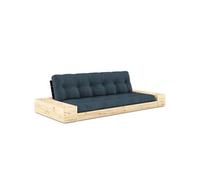 Canapé lit futon BASE bleu pétrole 130cm dossiers noirs et accoudoirs coffres