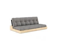 Canapé lit futon BASE gris couchage 130cm dossiers noirs coffres