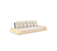 Canapé lit futon BASE ivoire couchage 130cm dossiers noirs et accoudoirs coffres