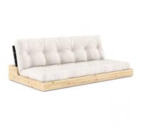 Canapé lit futon BASE naturel couchage 130cm dossiers noirs coffres