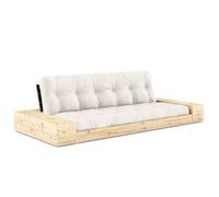 Canapé lit futon BASE naturel couchage 130cm dossiers noirs et accoudoirs coffres