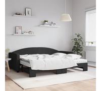 Canapé Lit Gigogne 2 Places 90x200 cm Noir Tissu Polyester, Lit de Jour avec 2 Matelas en Mousse, Convertible pour Salon et Chambre d'amis, Design Moderne et Pratique