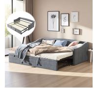 Canapé lit gigogne 2 places avec sommier à lattes, Canapé lit extensible 2x90x200 cm, Lit Convertible tissu en velours, gris