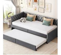 Canapé lit gigogne 2x90x200, lit 2 places convertible avec sommier à lattes,Lit extensible, Tissu en velours résistant, Gris