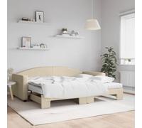 Canapé Lit Gigogne 90x200 cm Crème, Lit de Jour 2 en 1 avec 2 Matelas Mousse, Convertible Salon Chambre, Design Moderne Tissu Polyester Durable, Structure Bois Métal