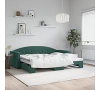 Canapé Lit Gigogne 90x200 cm Vert Foncé Velours - de Jour 2 en 1 sans Matelas, Canapé Convertible en Lit Double pour Salon et Chambre d'amis, Design Moderne avec Structure Bois et Métal Solide