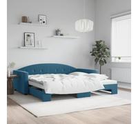 Canapé Lit Gigogne Bleu 100x200 cm sans Matelas, de Jour Convertible en Double, Canapé Lit Rempli de Mousse en Velours Doux pour Salon et Chambre d'amis, Design Moderne avec Cadre Bois et Métal