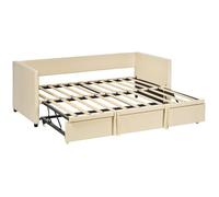 Canapé lit gigogne - HOMCOM - 2 en 1 - Extensible - Compatible de deux Matelas 90 x 190 cm - sommier à Lattes en Bois - Crème
