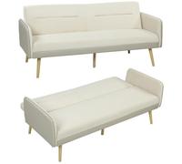HomCom Canapé-lit clic-clac 3 places 3-en-1 dossier réglable tissu velours/PU 185×84×83 cm beige