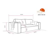 GREKPOL Sofa 240x105 cm - Canapé Velours Côtelé - Canapé Convertible 3 Places - Canapé Convertible Bleu - Canapé Lit - Canape 3 Places