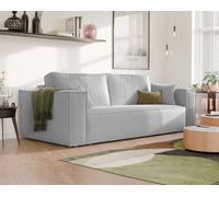 Canapé Droit BALI - 3 places - Canape Convertible avec Coffre - Tissu Velours Cotelé - Gris clair