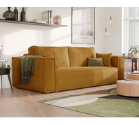 GREKPOL Sofa 240x105 cm - Canapé Velours Côtelé - Canapé Convertible 3 Places - Canapé Convertible Jaune Moutarde - Canapé Lit - Canape 3 Places