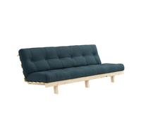 Banquette ajustable LEAN en pin massif naturel avec matelas futon bleu pétrole 130x190