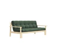 Banquette UNWIND en pin massif naturel avec matelas futon kaki 130x190