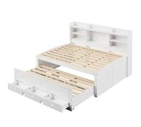Canapé-lit, Lit de jour, Lit de jour, 140 x 200cm, 3 tiroirs, Table de nuit, Lit gigogne multifonctionnel avec usb+type-c, Sans matelas, Blanc
