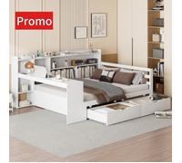 Canapé-lit Lit Double 140x200cm Bois Massif Blanc - Bureau + Étagères + Tiroirs + Prise USB pour Adulte blanc LIT COMBINE