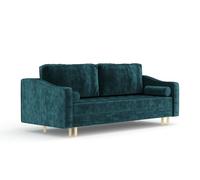 Canapé-lit Livia Interiors Zyia 218x103 cm, Canapé avec fonction sommeil et coffre de lit, Canapé 3 personnes, Canapé-lit Pieds hauts Tissu velours Piano Velvet Turquoise