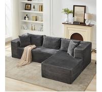 Canapé-lit modulable - LUNSY - 269x175x62 cm - Gris - Méridienne droite - Assise ultra-large - Convertible en lit