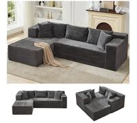 Canapé-lit modulable - LUNSY - 269x175x62 cm - Gris - Méridienne gauche - Assise ultra-large - Convertible en lit