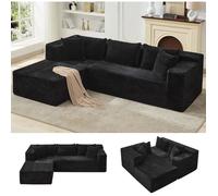 Canapé-lit modulable - LUNSY - 269x175x62 cm - Noir - Méridienne gauche - Assise ultra-large - Convertible