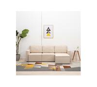 Canapé-lit Modulaire 3 Places Sofa de Salon Canapé Convertible Canapé de Salle de Séjour Pouf Chaise Longue Maison Intérieur Crème Tissu