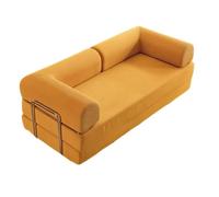 Canapé-lit Modulaire Moderne Canapé au Sol Convertible, Matelas en Velours Côtelé Pliant avec Accoudoirs en Acier Inoxydable, Fauteuil-lit pour Salon/Chambre/Bureau (Jaune Curcuma, 1,8 mètre)