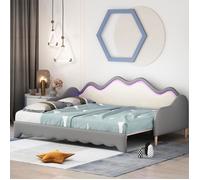 Canapé-lit multifonction 2 en 1 - Noname - 90x190cm - Similicuir gris - Éclairage LED - Design contemporain