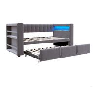 Canapé-lit multifonction avec LED, prises et grands rangements, lit rembourré 90/180 x 190 cm, gris foncé