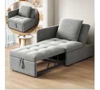 Canapé-lit multifonction - Convertible 3-en-1 - Tissu de lin - Dossier réglable 5 positions - Coussins confortables