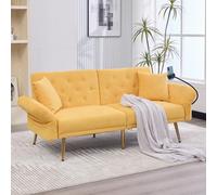 Canapé lit multifonction pour deux personnes avec dossier réglable, deux ports USB, support pour téléphone portable, poche latérale, pieds en métal - Un canapé pliant moderne comme siège ou lit