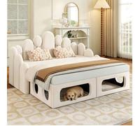 Canapé-lit multifonctionnel - 180x200 cm - Beige - Velours doux - Lit pour animaux intégré - Design polyvalent
