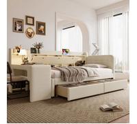 Canapé-lit O.Ye 90x200 cm, couchage simple, avec tiroirs, bureau, ports USB+Type C et rangements - Beige multicolore LIT COMBINE