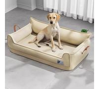 Canapé-lit orthopédique en cuir pour chien - Lit pour animal de compagnie rectangulaire détachable avec fond antidérapant, imperméable et lavable en machine pour Ultima Beige